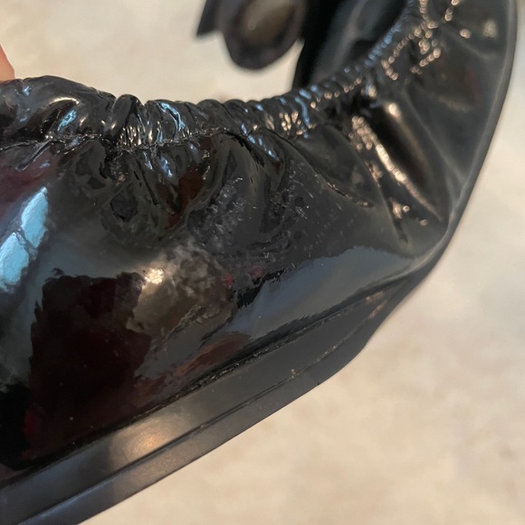 Prada Sport Black Patent Leather Nylon Bow Detail Scrunch Ballet Flat Size 37.5 - Picture 11 of 13